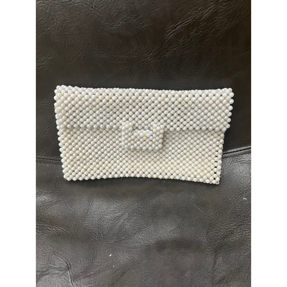 Barbara Lee Vintage Beaded‎ Clutch Bag Women Small White Good Made in Italy